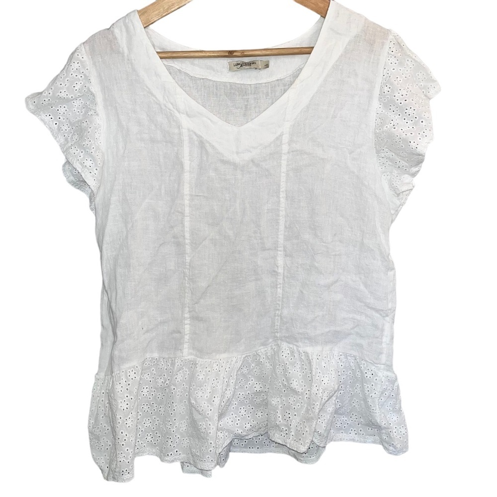 𝅺Lungo L'Arno‎ White 100% Linen Blouse Top